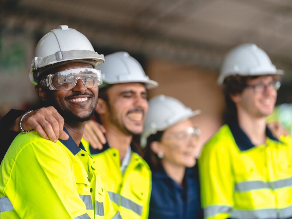 Professional industry engineer and factory foreman worker team person Wearing safety helmet hard hat, Technician people teamwork in work site of business construction and manufacturing technology job